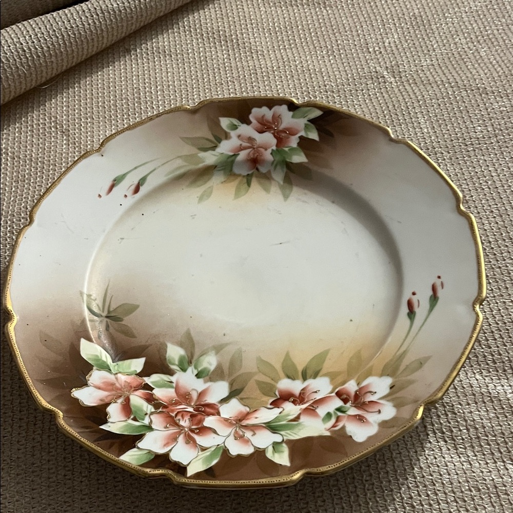 Floral Gold-Trimmed Plate hand painted